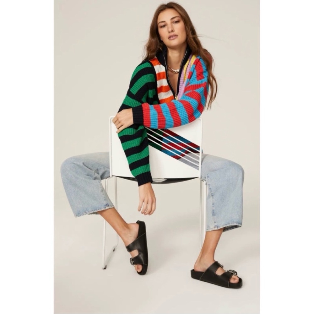 Staud Hampton Sweater Med Chunky Cotton Cabana Stripe Oversized Preppy Colorful - Picture 4 of 12